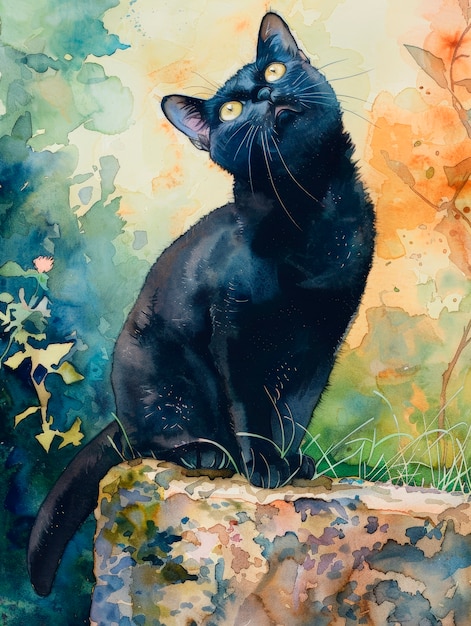 Bezpłatne zdjęcie adorable watercolor cat illustration