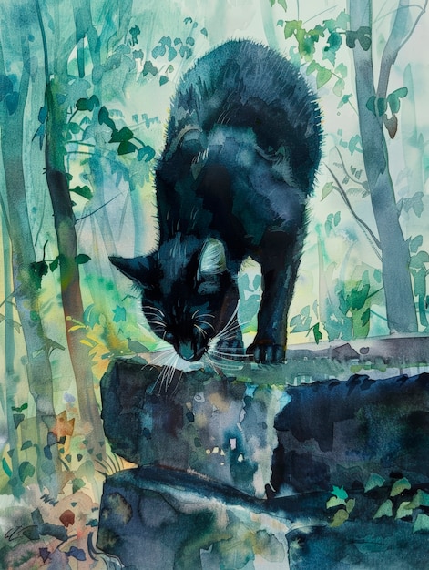 Bezpłatne zdjęcie adorable watercolor cat illustration