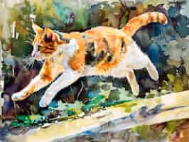 Bezpłatne zdjęcie adorable watercolor cat illustration