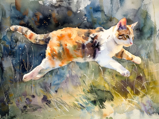 Bezpłatne zdjęcie adorable watercolor cat illustration