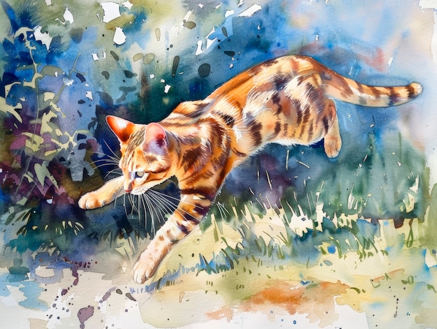 Bezpłatne zdjęcie adorable watercolor cat illustration