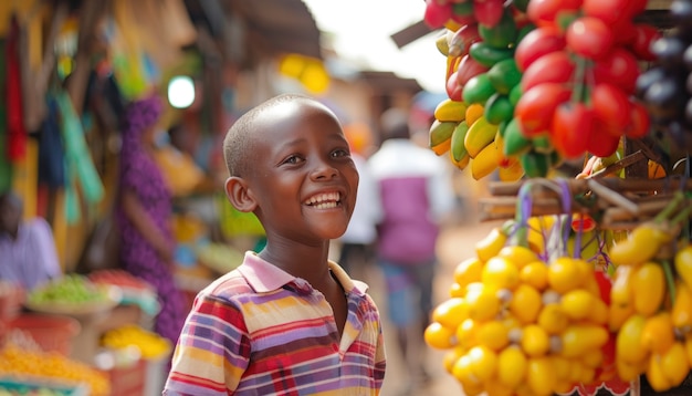 Bezpłatne zdjęcie afrykański chłopiec na targu.
