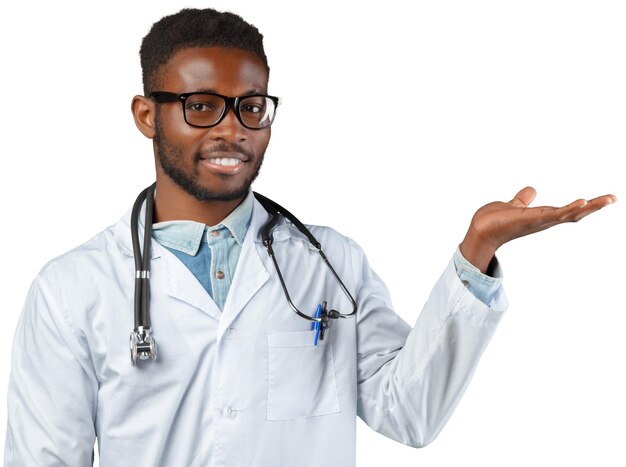 Afrykański lekarz medycyny mężczyzna na białym tle