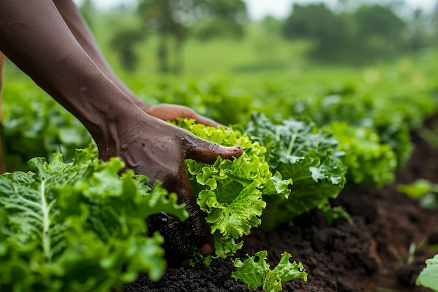 Afrykański mężczyzna zbierający warzywa