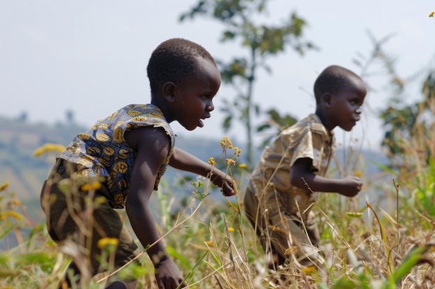 Bezpłatne zdjęcie afrykańskie dzieci cieszące się życiem