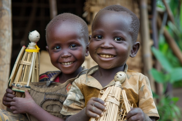 Bezpłatne zdjęcie afrykańskie dzieci cieszące się życiem
