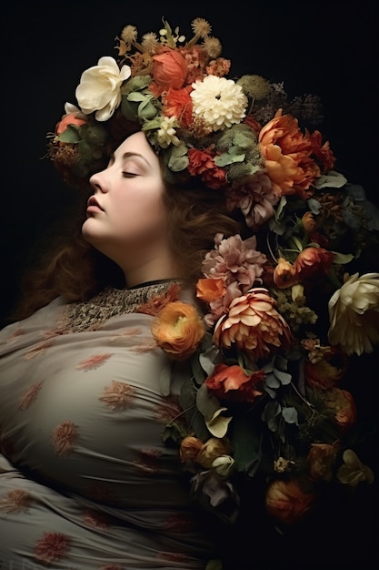 Ai wygenerowany portret kwitnącej kobiety