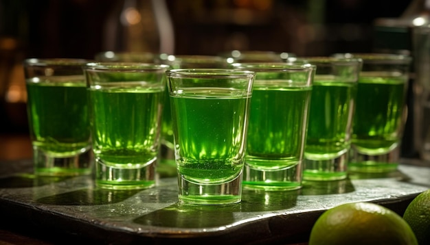 Bezpłatne zdjęcie alkohol z napojem i bar koktajl impreza z cytryną whisky tequila święto świeżość generowana przez sztuczną inteligencję
