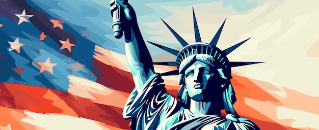 Bezpłatne zdjęcie amerykańska flaga i statua wolności wygenerowane przez ai zdjęcie