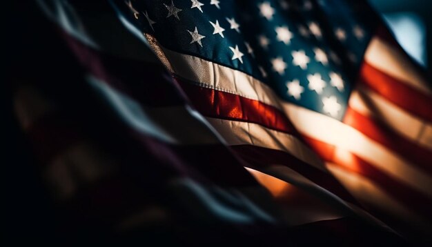 Amerykańska flaga macha symbolem dumy wolności generowanym przez AI
