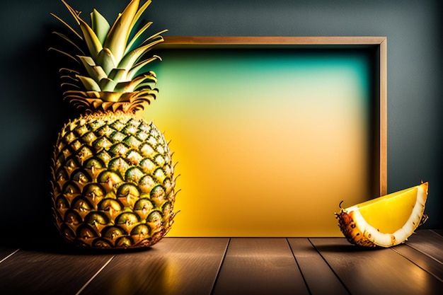 Ananas i pół ananasa na drewnianym stole