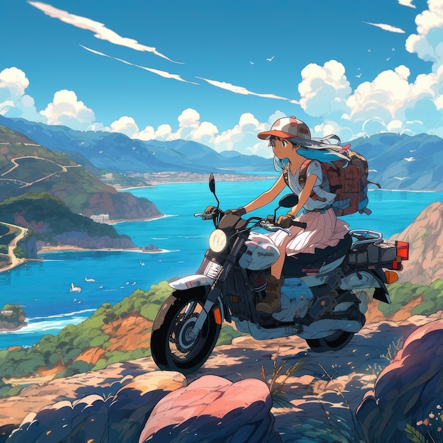 Bezpłatne zdjęcie anime krajobraz osoby podróżującej