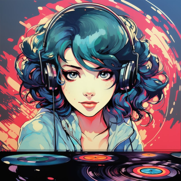 Bezpłatne zdjęcie anime postać dj gra muzykę