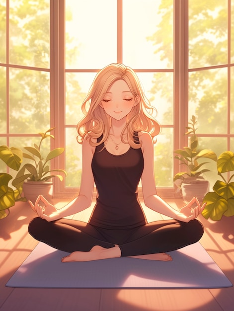 Bezpłatne zdjęcie anime style character meditating and contemplating mindfulness