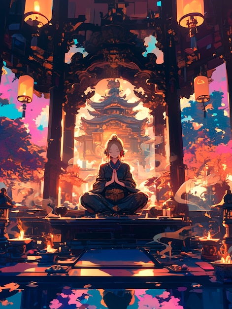 Bezpłatne zdjęcie anime style character meditating and contemplating mindfulness