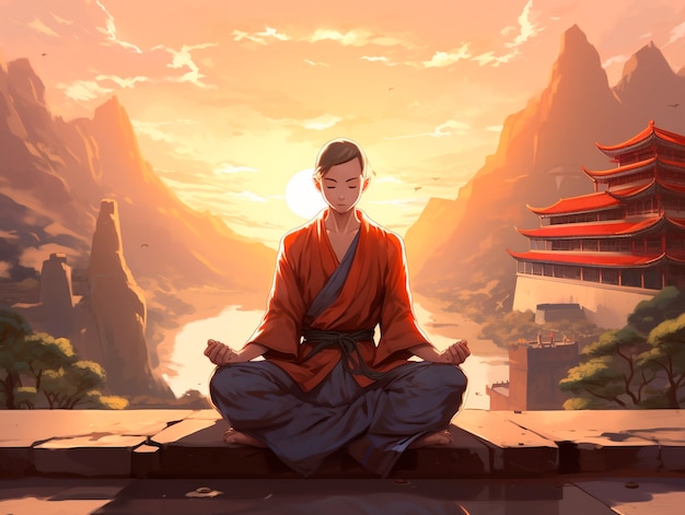 Bezpłatne zdjęcie anime style character meditating and contemplating mindfulness