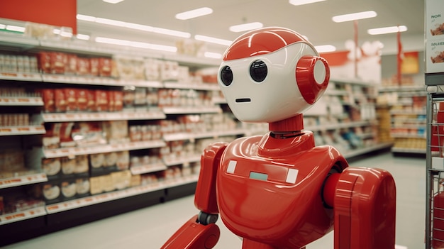Bezpłatne zdjęcie antropomorficzny robot, który wykonuje zwykłe ludzkie zadania