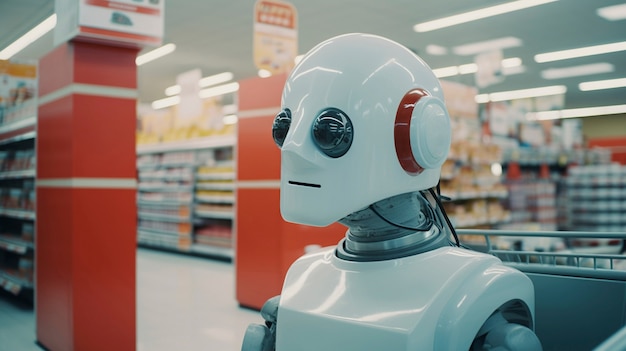 Bezpłatne zdjęcie antropomorficzny robot, który wykonuje zwykłe ludzkie zadania