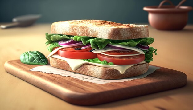 Bezpłatne zdjęcie apetyczna kanapka ze świeżymi warzywami generatywnymi ai
