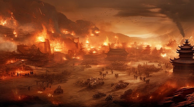 Apokaliptyczny krajobraz strefy wojennej z zniszczeniem