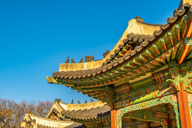 Architektura buduje Changdeokgung pałac w Seul mieście