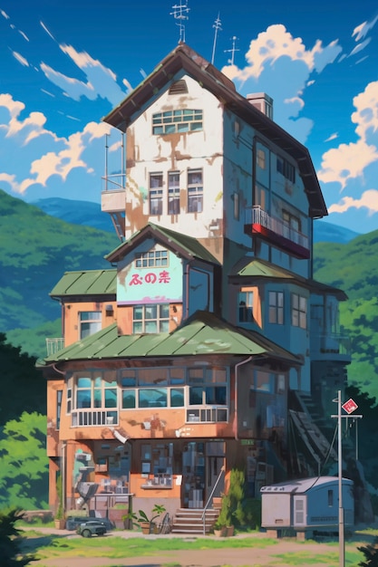 Bezpłatne zdjęcie architektura domów w stylu anime