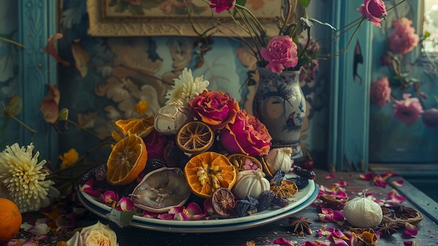 Bezpłatne zdjęcie arrangement z dekoracyjnymi suszonymi owocami i warzywami