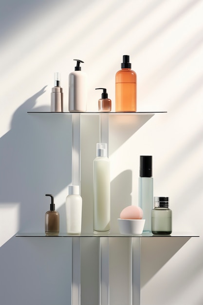 Bezpłatne zdjęcie asortyment produktów kosmetycznych wyświetlany na półce