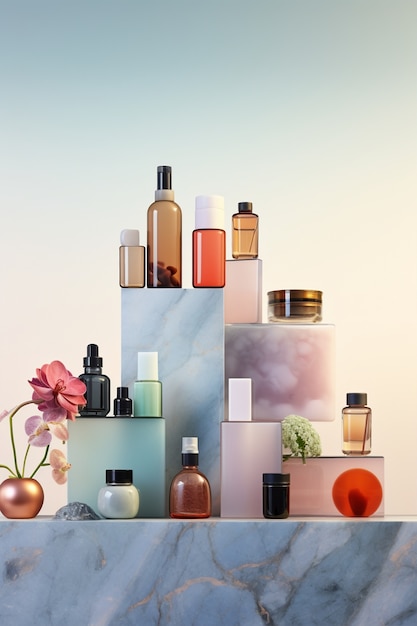 Asortyment produktów kosmetycznych wyświetlany na półce