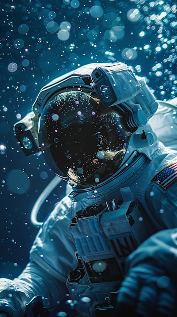 Bezpłatne zdjęcie astronauta nurkujący w oceanie