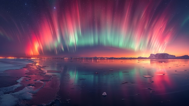 Aurora borealis krajobraz nad morzem