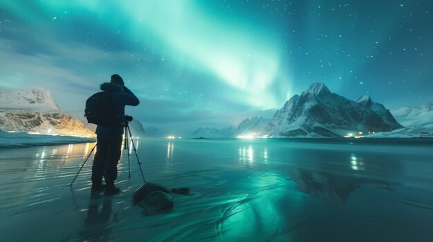 Aurora borealis krajobraz nad morzem