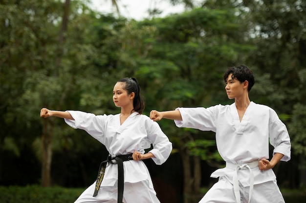 Azjaci Uprawiający Taekwondo O średnim Ujęciach