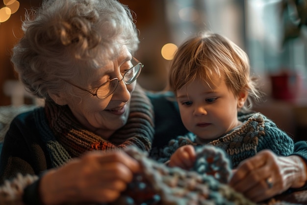 Bezpłatne zdjęcie babcia okazująca uczucie wnukowi na dzień dziadków