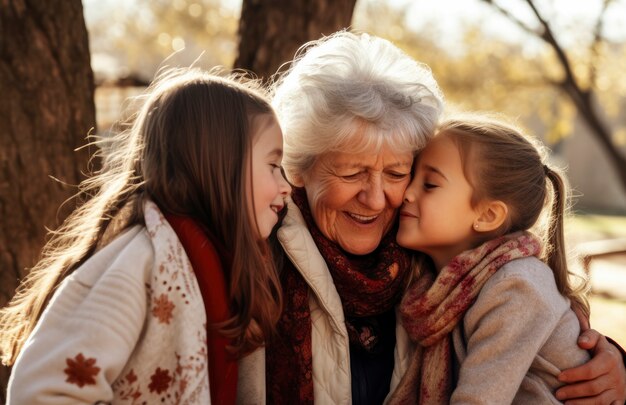 Babcia otrzymuje miłość i uczucie od wnuków