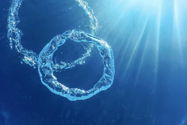 Bąbelkowy Pierścień wznosi się w kierunku Słońca, pod wodą
