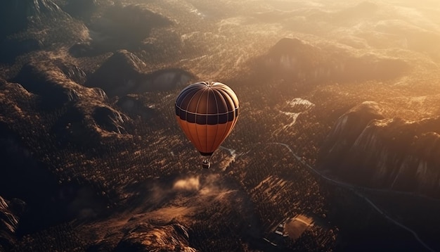 Bezpłatne zdjęcie balon na ogrzane powietrze lecący nad górą