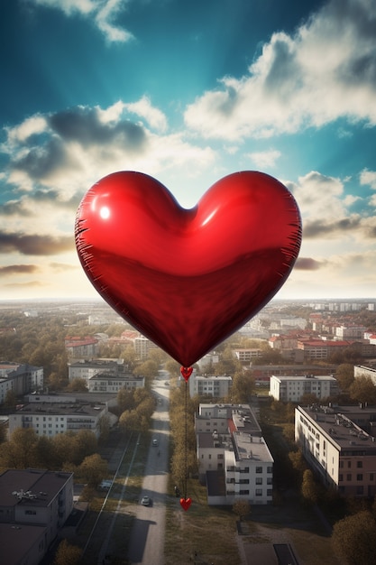 Balon w kształcie serca w mieście