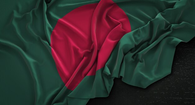 Bangladesz Flag Zgnieciony Na Ciemnym Tle Renderowania 3D