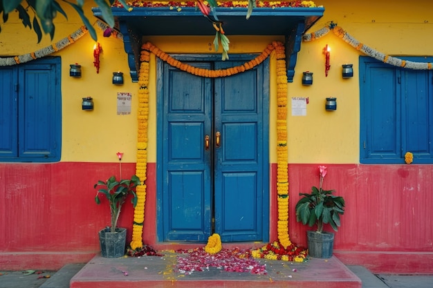 Bardzo szczegółowa dekoracja drzwi Navratri