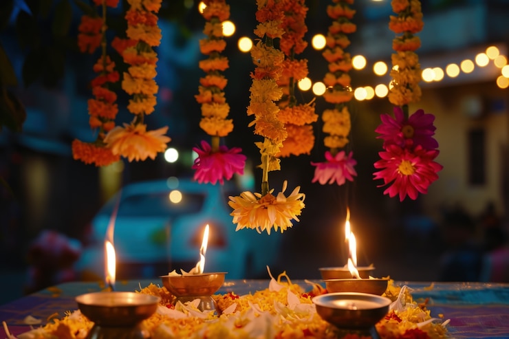Bezpłatny plik Zdjęcie bardzo szczegółowa dekoracja świec navratri