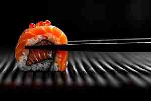 Bezpłatne zdjęcie bardzo szczegółowe danie sushi z owocami morza na prostym czarnym tle