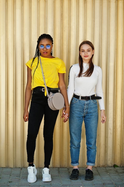 Bezpłatne zdjęcie biała kaukaska dziewczyna i czarny afroamerykanin razem światowa jedność rasowa miłość zrozumienie w tolerancji i rasowo różnorodność współpraca