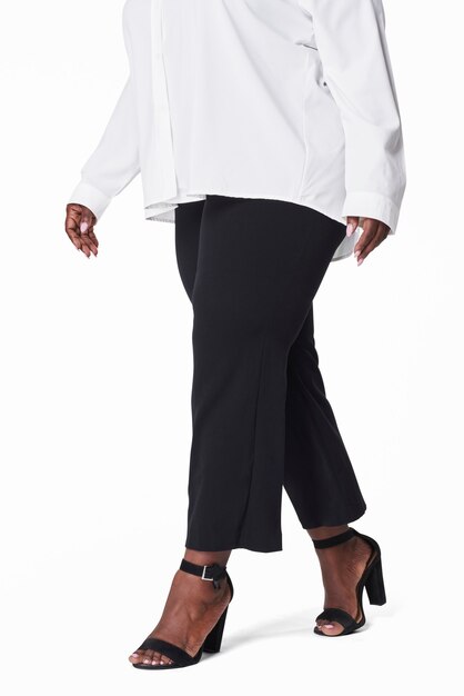 Biała koszula damska czarne spodnie plus size fashion