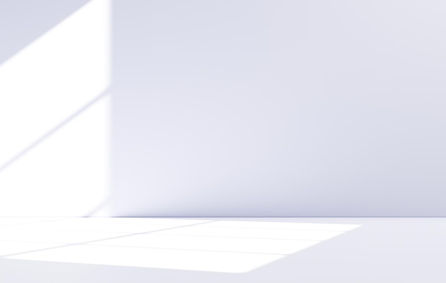 Białe abstrakcyjne tło z okiennymi światłami i cieniami w tle 3D ilustracja pusta prezentacja sceny wyświetlania do lokowania produktu