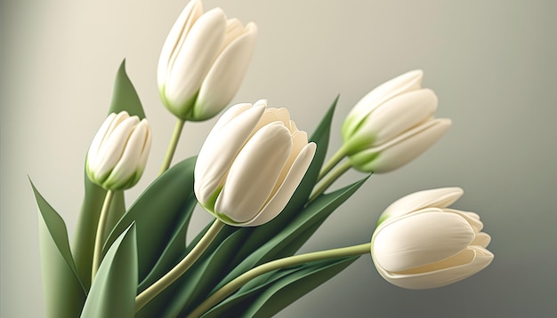 Białe tulipany na jasno rozmytym tle generatywnym Al