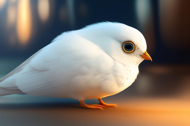 Bezpłatne zdjęcie biały ptak z żółtymi oczami siedzi na brązowej powierzchni.