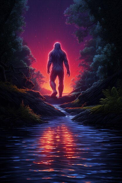 Bigfoot reprezentowany w neonowym blasku