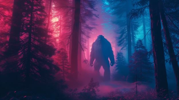 Bezpłatne zdjęcie bigfoot reprezentowany w neonowym blasku