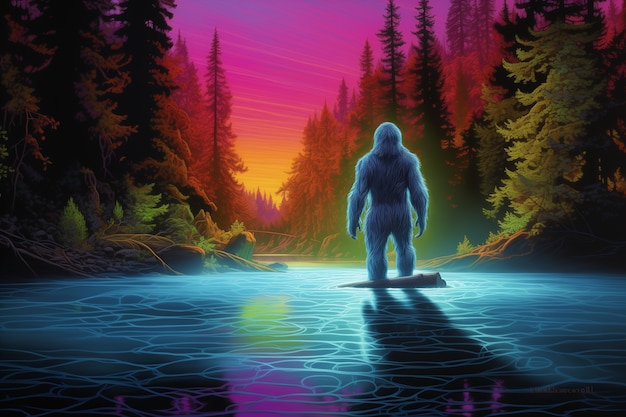 Bigfoot reprezentowany w neonowym blasku